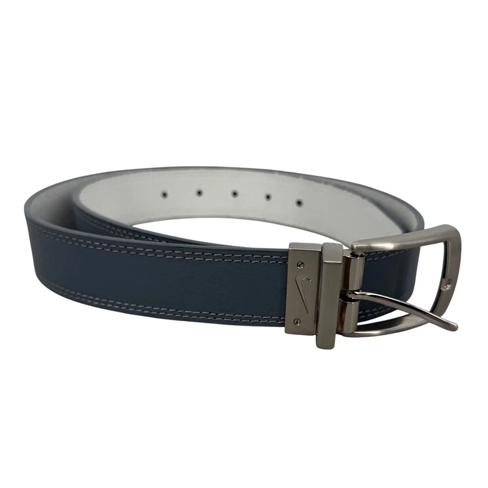 Nike Mens Reversible Golf Belt Grey White Genuine Leather Swivel Buckle Size 36